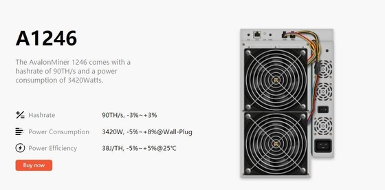 85TH / S Sha-256 A1246 Avalon Miner 75dB 3420 Watt